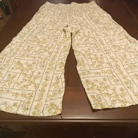 Joie Women's Linen Pants Yellow Floral Wide-Leg Cropped Pockets Beachy Size M - Picture 10 of 10